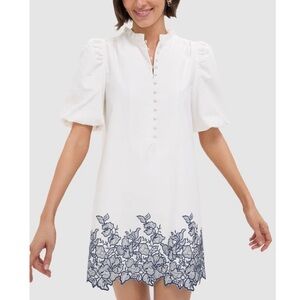 HYACINTH HOUSE
White & Navy Embroidery Mimi Mini Dress